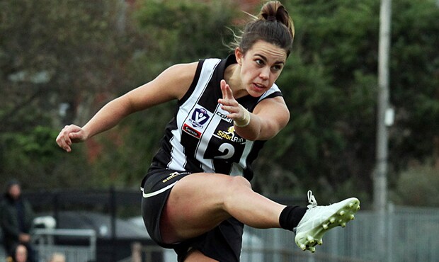 180708_molloy620.png Chloe Molloy kicked the first goal by a Collingwood VFL Women's player on Victoria Park. Photo: Shane Barrie. - Collingwood,Collingwood Magpies